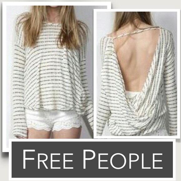 Free People Open-Back Sweater NWOT White with Black Stripes - Picture 3 of 8